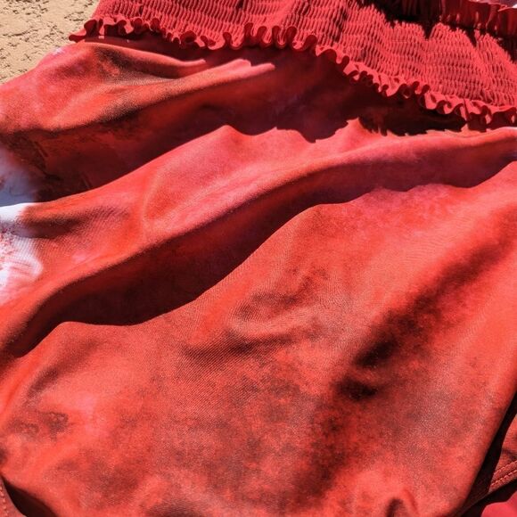 Women's marble red/white one-piece swimsuit - Picture 5 of 16